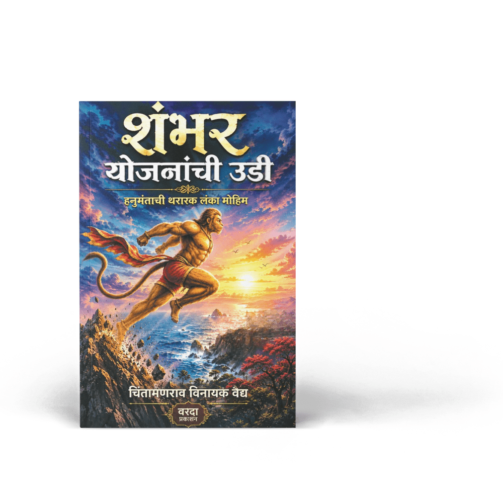 Shambar Yojananchi Udi: Hanumantachi Thararak Lanka Mohim is a Marathi book by Chintamanrao Vinayak Vaidya inspired by the Sundarkanda of the Ramayana. It narrates Hanuman’s ocean-crossing journey, Lanka mission, search for Sita, devotion to Shri Rama and commitment to dharma. Major themes include courage, faith, patience, intelligence, duty and perseverance. The book is suitable for Marathi readers interested in Hanuman, Ramayana, Indian mythology, culture, devotional literature and inspirational storytell